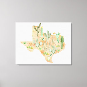 Texas Cactus Watercolor Illustration Map Leinwanddruck