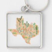 Texas Cactus Watercolor Illustration Map Schlüsselanhänger (Vorne)