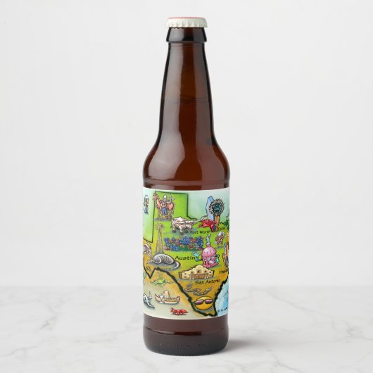 Texas Cartoon Map Bierflaschenetikett (Vorderseite)