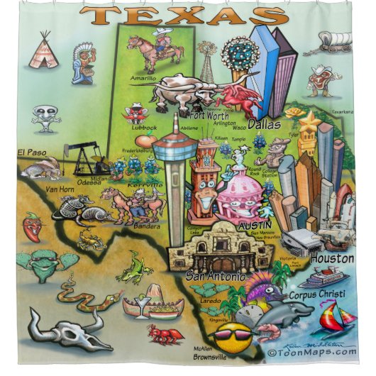 Texas Cartoon Map Duschvorhang (Vorderseite)