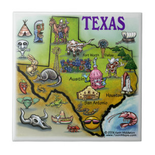 Texas Cartoon Map Fliese