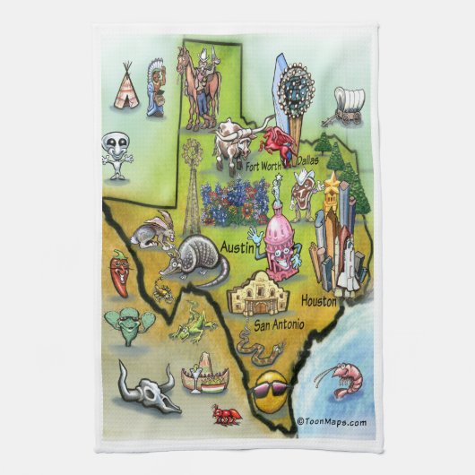 Texas Cartoon Map Geschirrtuch (Vertikal)