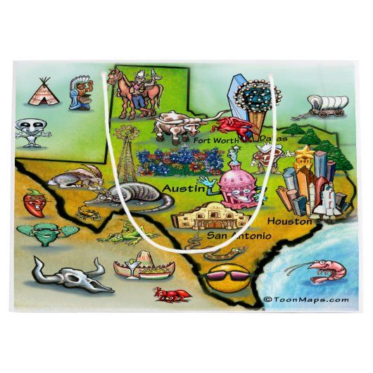 Texas Cartoon Map Große Geschenktüte (Vorderseite)