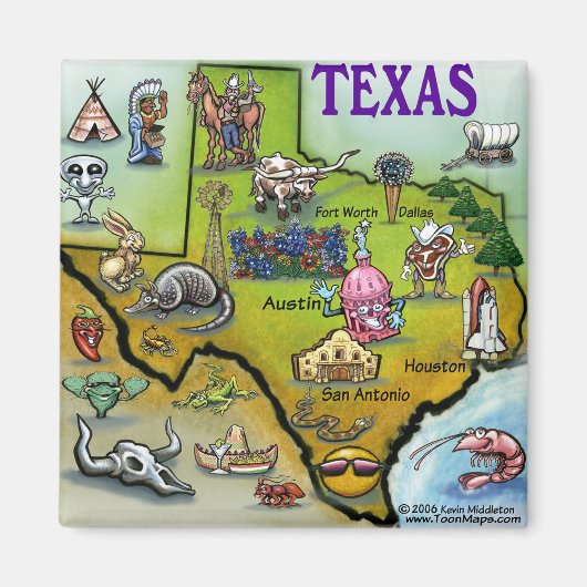 TEXAS Cartoon Map Magnet (Vorne)