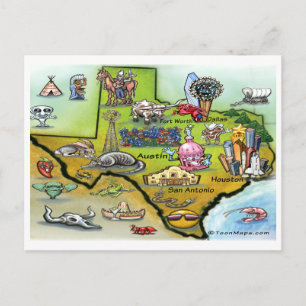 Texas Cartoon Map Postcard Postkarte