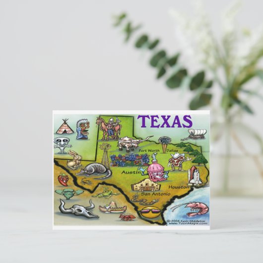 TEXAS Cartoon Map Postkarte (Stehend Vorderseite)