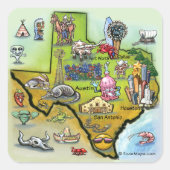 Texas Cartoon Map Quadratischer Aufkleber (Vorderseite)
