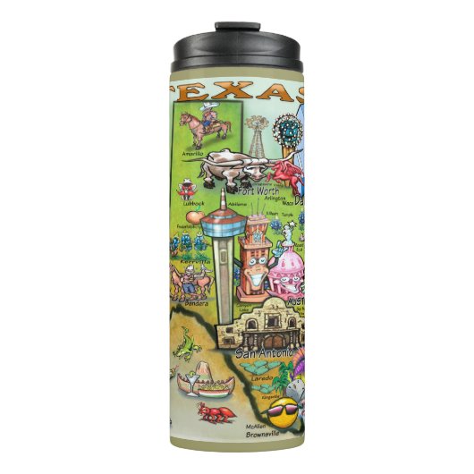 Texas Cartoon Map Thermosbecher (Vorderseite)