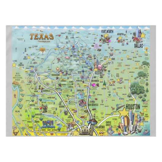 Texas Cartoon Map Tischdecke (Vorderseite (Horizontal))