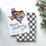 Texas Christmas | Holiday Foto Collage Card Feiertagskarte<br><div class="desc">Frohe Weihnachten, du alle! Diese niedliche Texas Ferienkarte zeigt das Sprichwort in whimsical schwarze Schrift, die unter einer Silhouette des Staat von Texas, die vier Ihrer Lieblings-Fotos hält. Personalisieren Sie mit Ihrem persönlichen Gruß und Namen am unteren Rand. Die Karten kehren zu einem handgemalten, karierten Büffelmuster in Schwarz und Weiß...</div>
