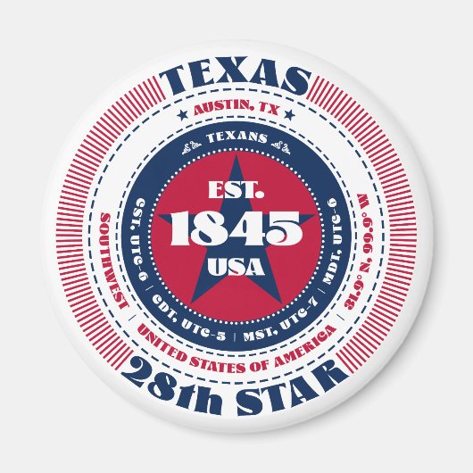 Texas Circle Typografie Souvenir Magnet (Vorne)