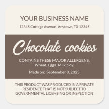 Texas Cottage Food Law Schokoladen-Cookie-Etikette