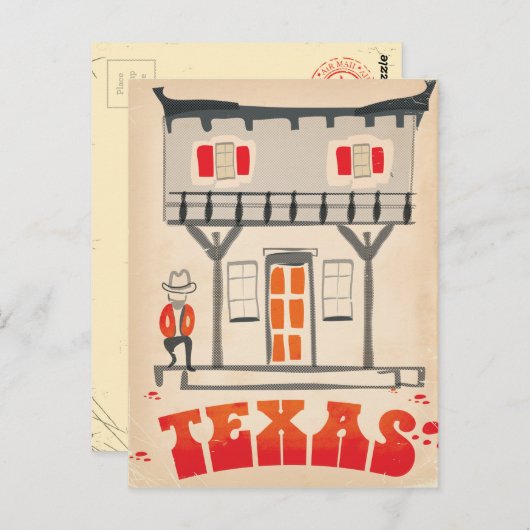 Texas Cowboy Vintag Style Reiseposter Postkarte (Vorne/Hinten)