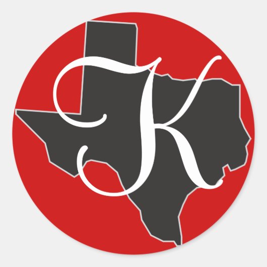 Texas Custom Monogram Initial auf Staat Kontur Runder Aufkleber (Vorderseite)
