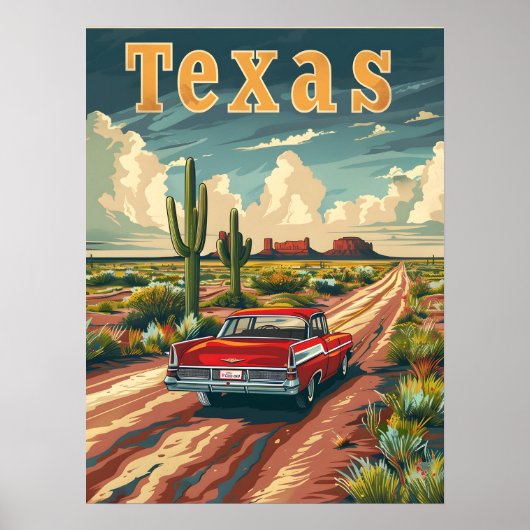 Texas Desert Vintage Car Poster (Vorne)