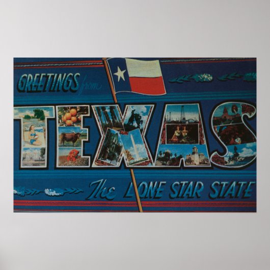 Texas (einstündige Flagge)Große Buchstabenszenen Poster (Vorne)