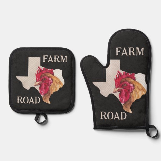 Texas Farm Road Chicken Ofenhandschuh & Topflappen-Set (Vorderseite)