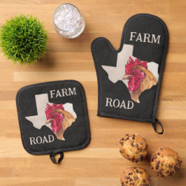 Texas Farm Road Chicken Ofenhandschuh & Topflappen-Set