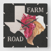 Texas Farm Road Chicken Quadratische Wanduhr (Vorderseite)
