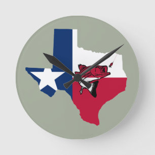 Texas Fishing Runde Wanduhr