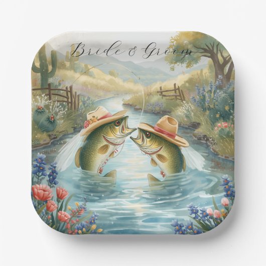 Texas Fishing Wedding  Pappteller (Vorderseite)