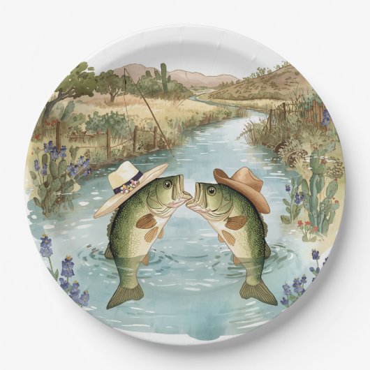Texas Fishing Wedding  Pappteller (Vorderseite)