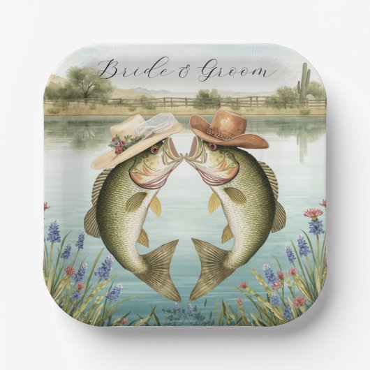 Texas Fishing Wedding  Pappteller (Vorderseite)