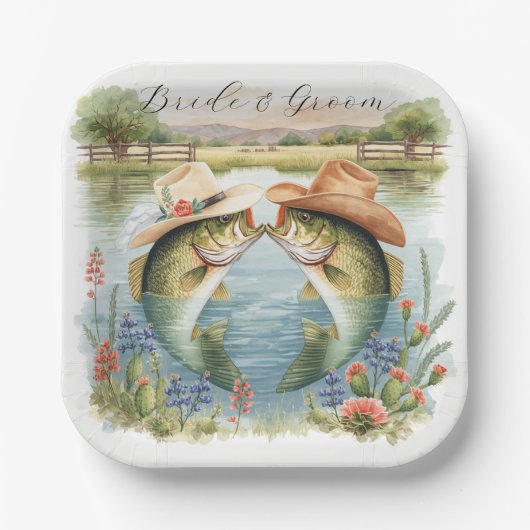 Texas Fishing Wedding  Pappteller (Vorderseite)