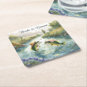 Texas Fishing Wedding  Rechteckiger Pappuntersetzer (angewinkelt)