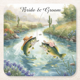 Texas Fishing Wedding  Rechteckiger Pappuntersetzer