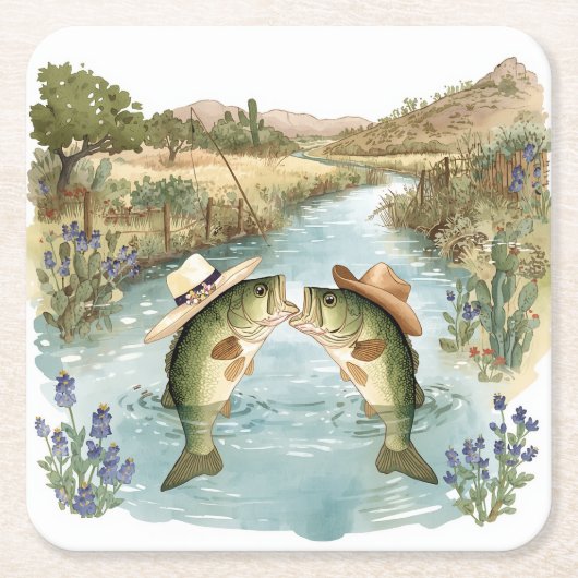 Texas Fishing Wedding  Rechteckiger Pappuntersetzer (Vorderseite)