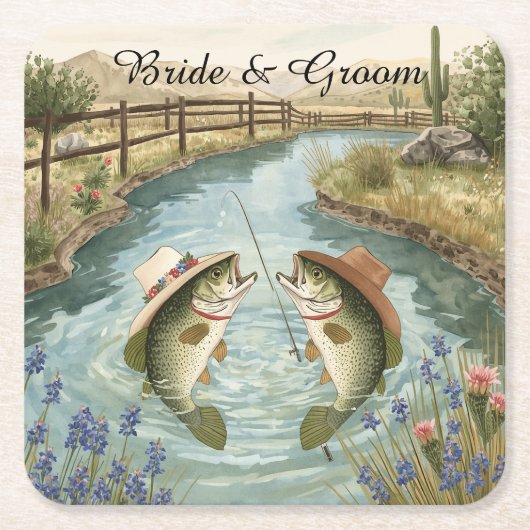 Texas Fishing Wedding Rechteckiger Pappuntersetzer (Vorderseite)