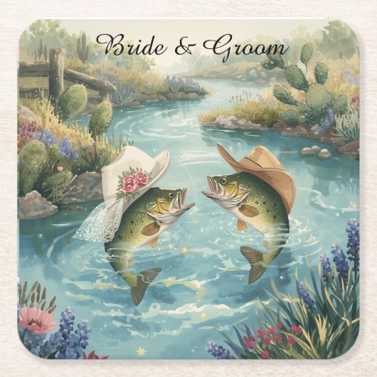 Texas Fishing Wedding  Rechteckiger Pappuntersetzer (Vorderseite)