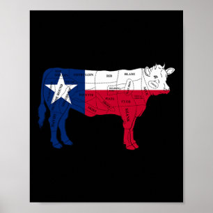 Texas Flag BBQ Rindfleisch Metzger Schnitte Rbecue Poster