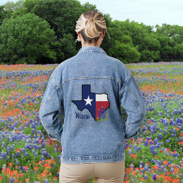 Texas-Flag mit Staat Blume Bluebonnet Custom Jeansjacke