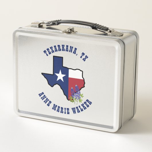 Texas-Flag mit Staat Blume Bluebonnet Custom Metall Brotdose (Vorderseite)