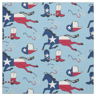 Texas Flag Pferde Hasen und Stiefel blau Stoff