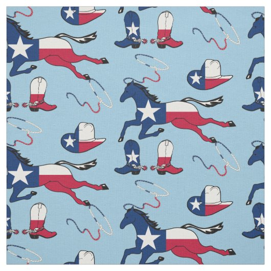 Texas Flag Pferde Hasen und Stiefel blau Stoff (Muster)
