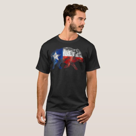 Texas Flag Wild Hog Wildschweinjagd T-Shirt (Vorne ganz)