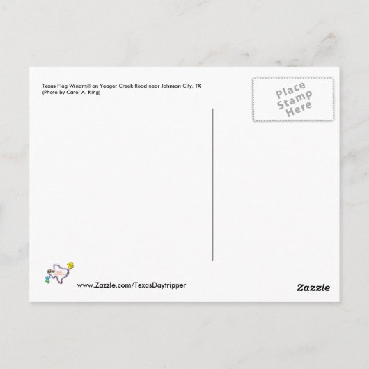 Texas Flag Windmill near Johnson City, TX Postkarte (Rückseite)