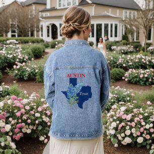 Texas-Flagge Blauebonnen Blumen Benutzerdefiniert Jeansjacke