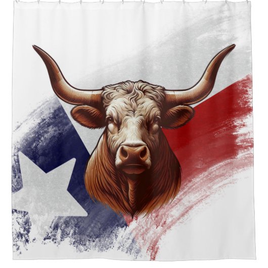 Texas-Flagge & Langhornkuh Duschvorhang (Vorderseite)
