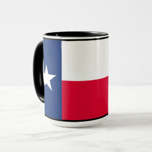 Texas-Flagge mit Bluebonnets auf schwarzem Kaffeeb Tasse