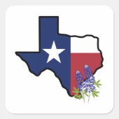 Texas-Flagge mit Staat Blume Bluebonnet Quadratischer Aufkleber (Vorderseite)
