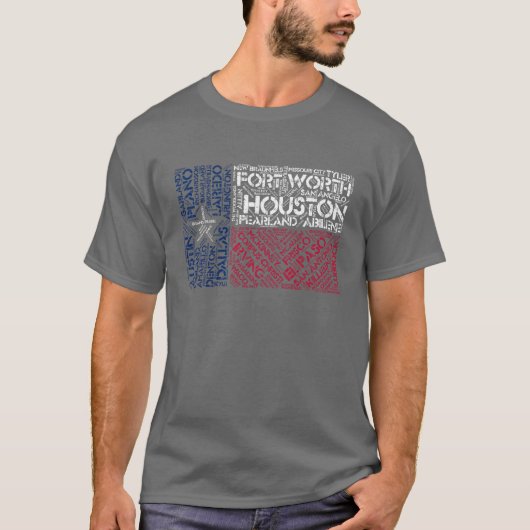 Texas-Flagge mit Stadtbezeichnungen Word Art T-Shirt (Vorderseite)