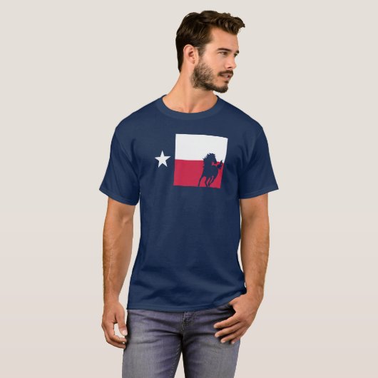 Texas-Flaggen-T - Shirt - Cowboy u. Pferd (Vorne ganz)