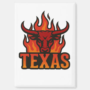 Texas Flame Bull Head - Fiery Longhorn Western Magnet