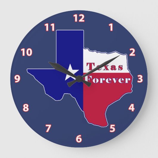Texas Forever Flag Karte Große Wanduhr (Vorderseite)