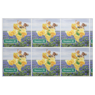 Texas Form Gelbe Rose und Cowgirl auf Pferd Stoff