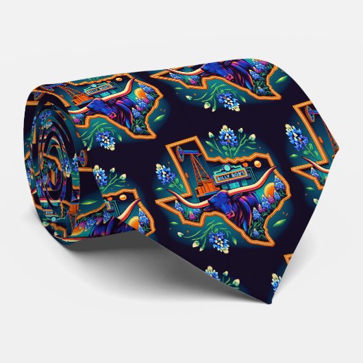 Texas Form Longhorn Ölpumpe Bluebonnets Krawatte (Gerollt)